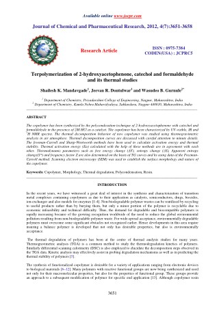 Terpolymerization of 2-hydroxyacetophenone, catechol and formaldehyde and its thermal studies