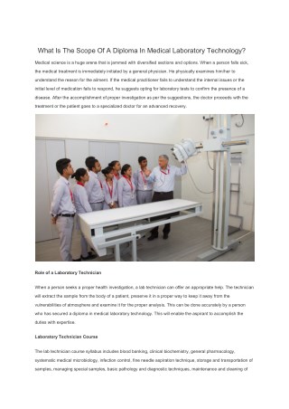 What Is The Scope Of A Diploma In Medical Laboratory Technology?