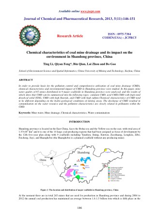 Chemical characteristics of coal mine drainage and its impact on the environment in Shandong province, China