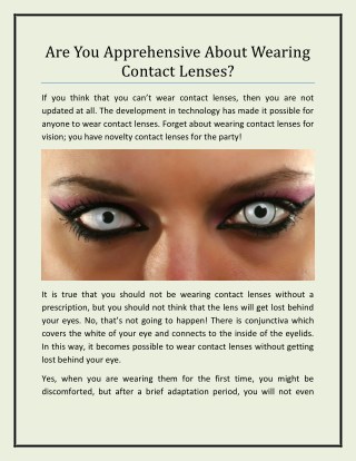 Are You Apprehensive About Wearing Contact Lenses?