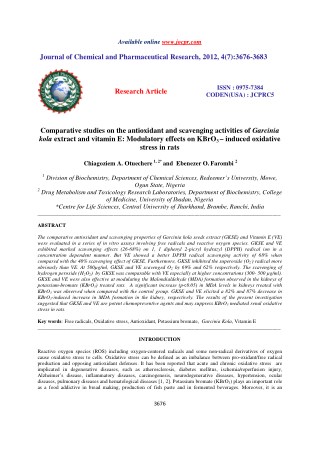Comparative studies on the antioxidant and scavenging activities of Garcinia kola extract and vitamin E: Modulatory effe