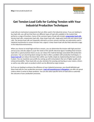 Get Tension Load Cells For Curbing Tension With Your Industrial Production Techniques
