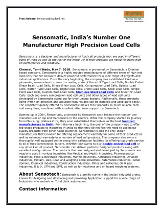 Sensomatic, Indiaâ€™s Number One Manufacturer High Precision Load Cells