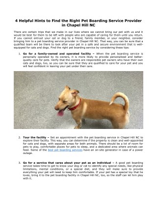 4 Helpful Hints to Find the Right Pet Boarding Service Provider in Chapel Hill NC