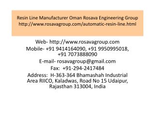 Resin Line Manufacturer Oman Rosava Engineering Group