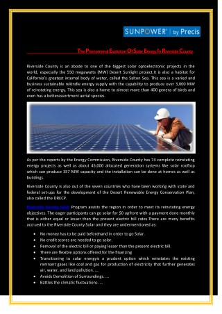 The Phenomenal Evolution Of Solar Energy In Riverside County - SunPower by Precis