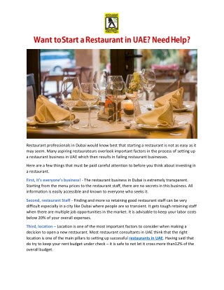 Want to Start a Restaurant in UAE? Need Help?