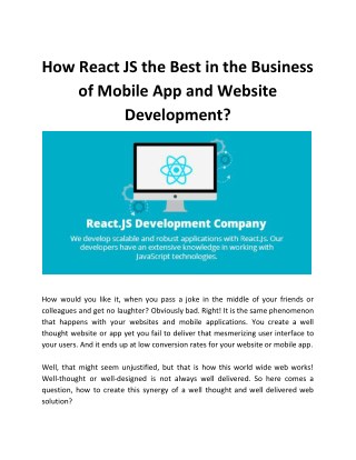 How React JS the Best in the Business of Mobile App and Website Development?