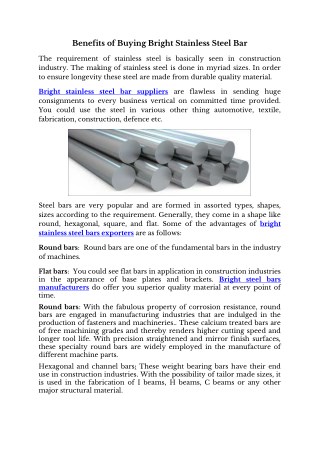 Benefits of Buying Bright Stainless Steel Bar