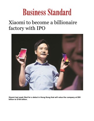 Xiaomi to become a billionaire factory with IPO