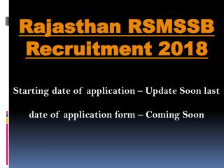 Rajasthan RSMSSB Recruitment 2018