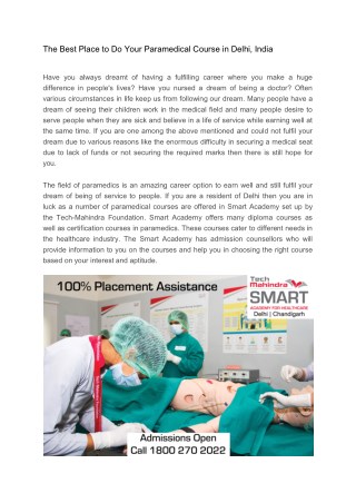 The Best Place to Do Your Paramedical Course in Delhi, India