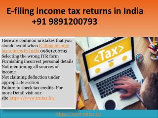 Top common mistakes to avoid when E-filing income tax returns in India 09891200793