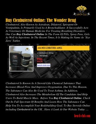 Buy Clenbuterol Online : The Wonder Drug