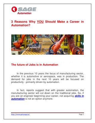 3 Things Why You Should Make a Career in Automation | Sage Automation