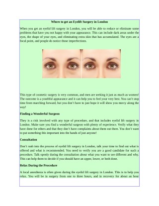 Where to get an Eyelift Surgery in London