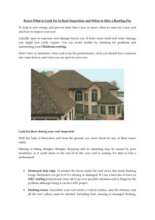 Know What to Look for in Roof Inspection and When to Hire a Roofing Pro
