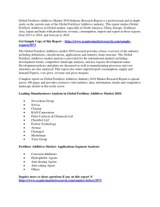 Research report explores the Fertilizer Additives market tremendous growth in near future during 2018-2025
