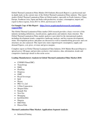 Research focused on the Thermal Lamination Films market forecast to 2025