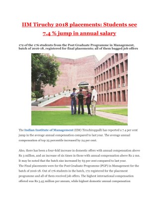 IIM Tiruchy 2018 placements: Students see 7.4 % jump in annual salary