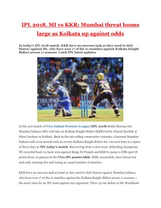 IPL 2018, MI vs KKR: Mumbai threat looms large as Kolkata up against odds