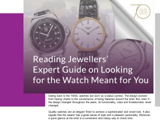 Reading Jewellersâ€™ Expert Guide on Looking for the Watch Meant for You