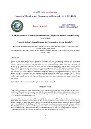 Study on removal of hexavalent chromium [VI] from aqueous solution using beach sand