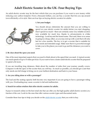 Adult Electric Scooter in the UK- Four Buying Tips