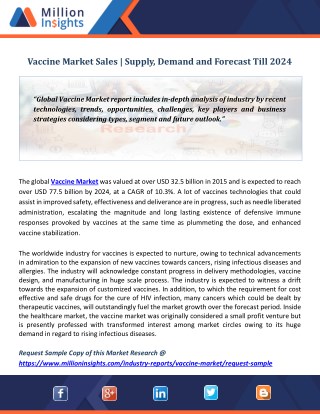 Vaccine Market Sales | Supply, Demand and Forecast Till 2024