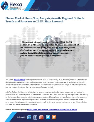 Global Phenol Industry Analysis, Size, Demand and Forecast to 2025