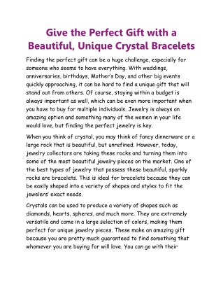 Give the Perfect Gift with a Beautiful, Unique Crystal Bracelets