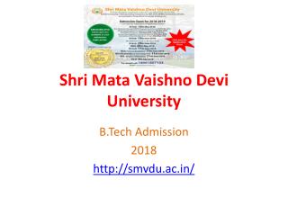 SMVDU Engraining College B.Tech Admission Start till 12 may 2018