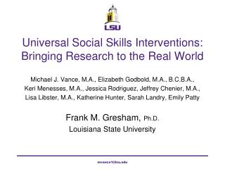 Universal Social Skills Interventions: Bringing Research to the Real World