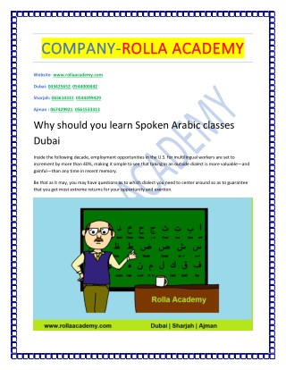 Why should you learn Spken Arabic classes Dubai