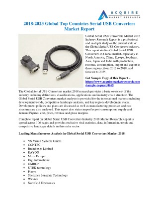 Global Serial USB Converters Market 2018 Demands and Insights Analysis Report