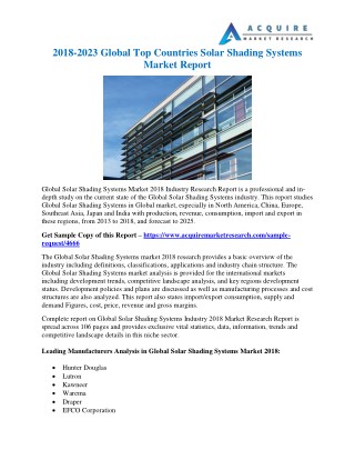 Solar Shading Systems Market Analysis, Segment, Trends and Forecasts, 2018-2025