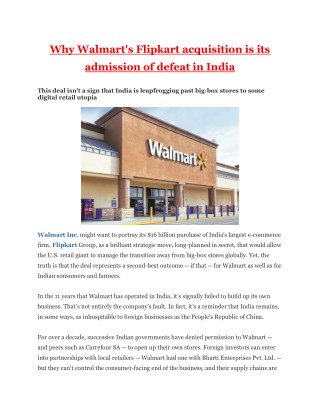 Why Walmart's Flipkart acquisition is its admission of defeat in India