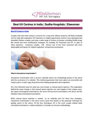 Best IUI Centres in India | Sudha Hospitals | Elawoman