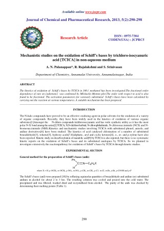 Mechanistic studies on the oxidation of Schiffâ€™s bases by trichloro-isocyanuric acid [TCICA] in non-aqueous medium