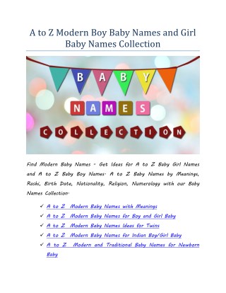 Modern Girl Baby Names | Modern Boy Baby Names with A to Z Baby Names Collection