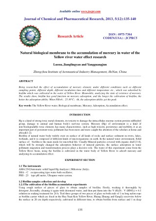 Natural biological membrane to the accumulation of mercury in water of the Yellow river water effect research