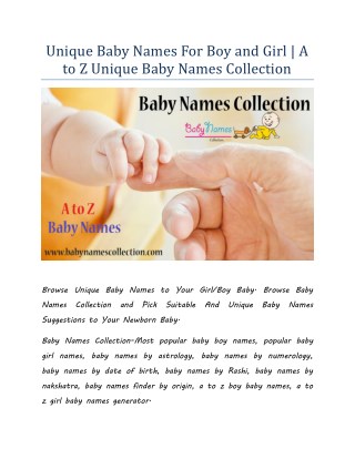 Unique Baby Names For Boy and Girl | A to Z Unique Baby Names Collection