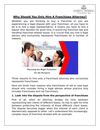 Why Should You Only Hire A Franchisee Attorney?
