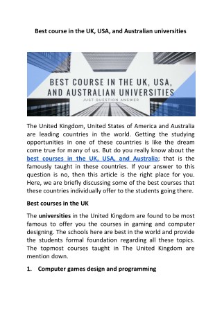 Best course in the UK, USA, and Australian universities