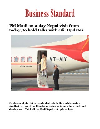 PM Modi on 2-day Nepal visit from today, to hold talks with Oli: UpdatesÂ 