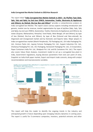 Die-cut Corrugated Box India, Domestic Sales Corrugated Box India-Ken Research