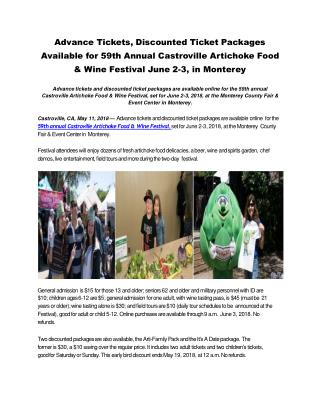 Advance Tickets, Discounted Ticket Packages Available for 59th Annual Castroville Artichoke Food & Wine Festival June 2-