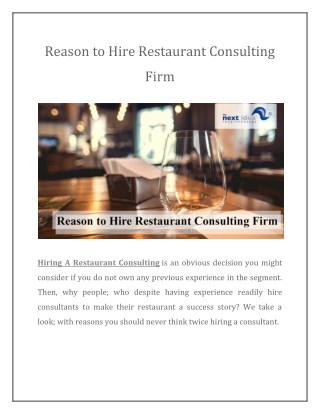 Reason to Hire Restaurant Consulting Firm