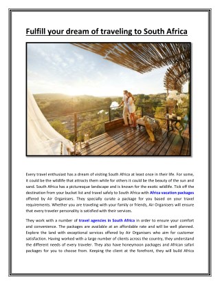 Fulfill your dream of traveling to South Africa