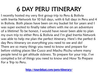 6 DAY PERU ITINERARY